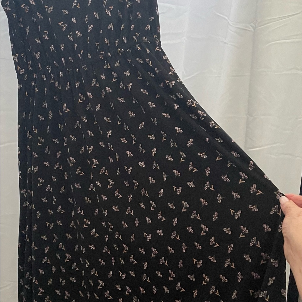 Anne Klein Black with pink Floral Print Sleeveless Midi Dress size 6 pockets - Picture 5 of 16